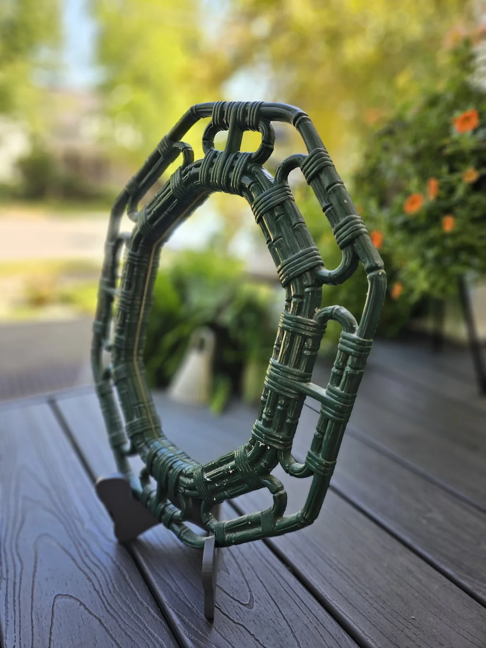 Vintage Homco Faux Bamboo Octagon Wall Mirror – 1980s Grass Green Palm Beach